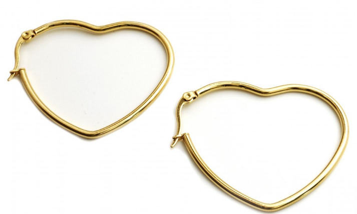 1 par Aros forma de corazón de acero inoxidable dorados. Tamaño: 5x4,5 cm