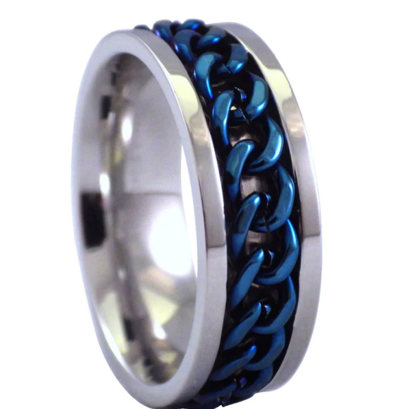 Anillos antiestrés, anti ansiedad azul de acero inoxidable