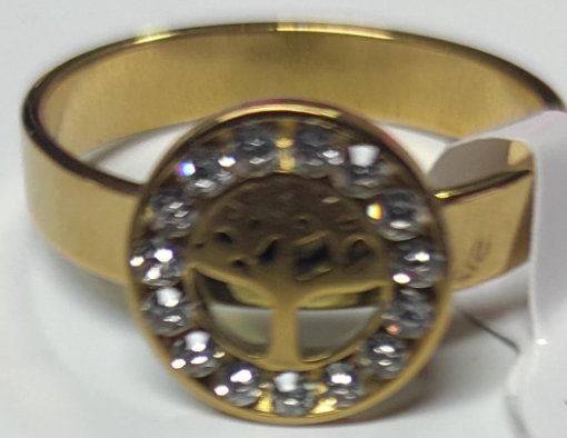 Anillo arbolito dentro de un círculo de diamantes de imitación, de acero inoxidable
