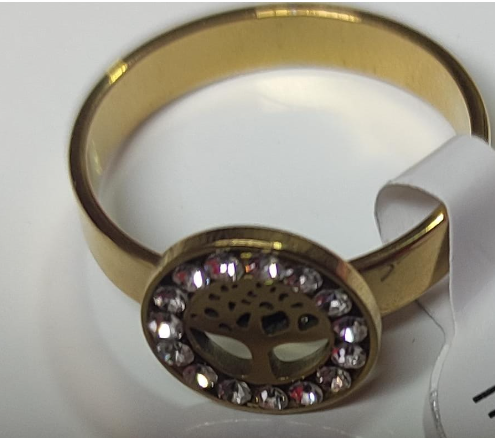 Anillo arbolito dentro de un círculo de diamantes de imitación, de acero inoxidable