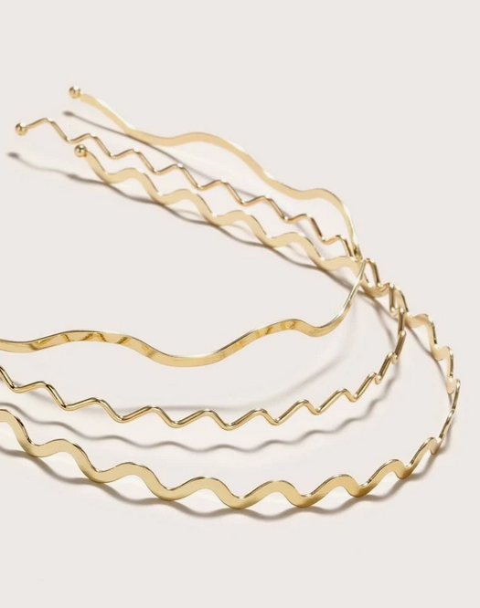 Diadema simple en forma de onda fina, dorado metálico