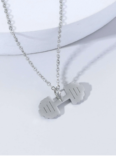 Collar con colgante Barra con pesas  Color:Plateado