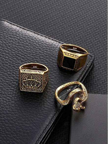 3 piezas de Anillos con diseño geométrico  Color: Amarillo Oro / Acero inoxidable