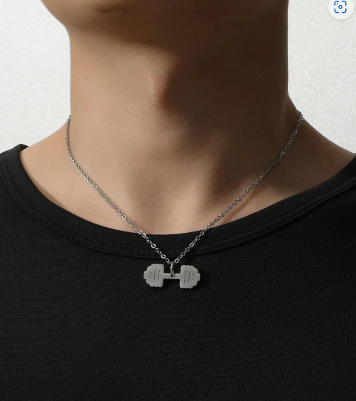 Collar con colgante Barra con pesas  Color:Plateado