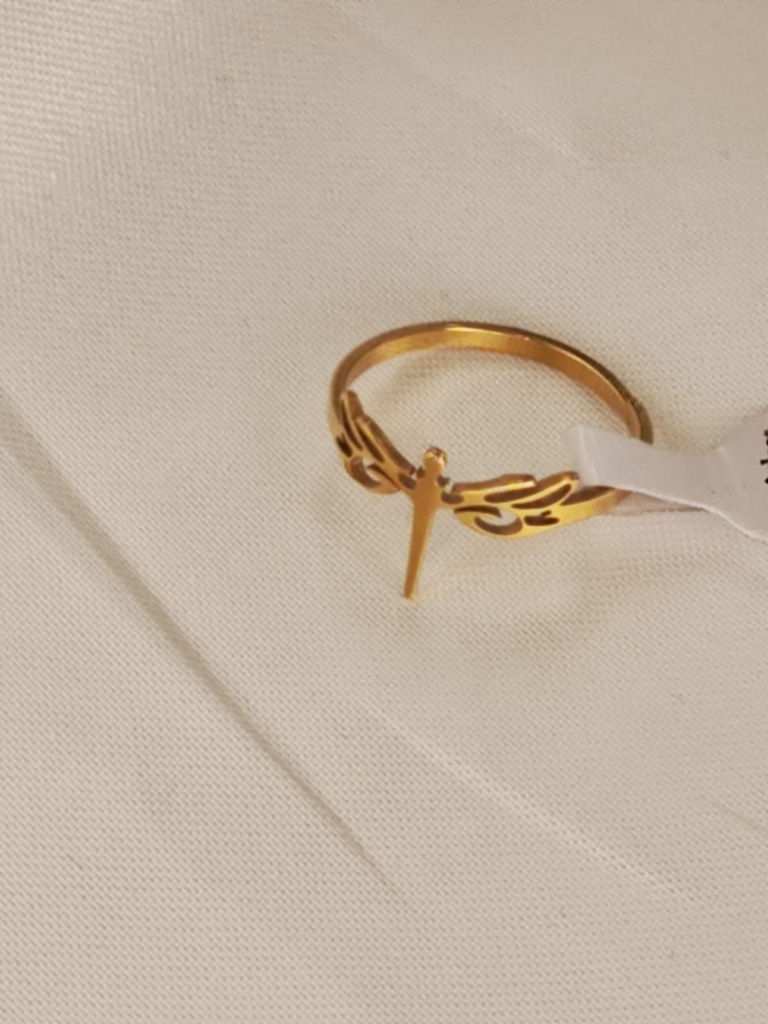 Anillo de libélula dorada de acero inoxidable