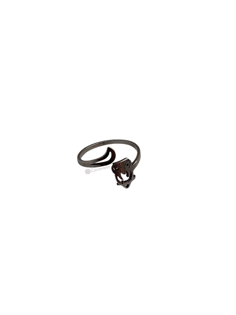 Anillo con buhito, color  plateado de acero inoxidable
