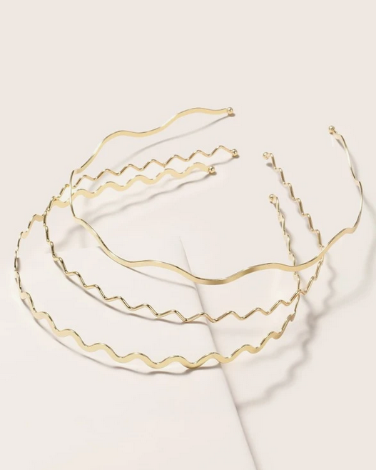 Diadema simple en forma de onda fina, dorado metálico