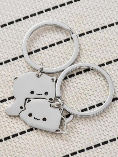 Llavero de gatitos para pareja, acero inoxidable