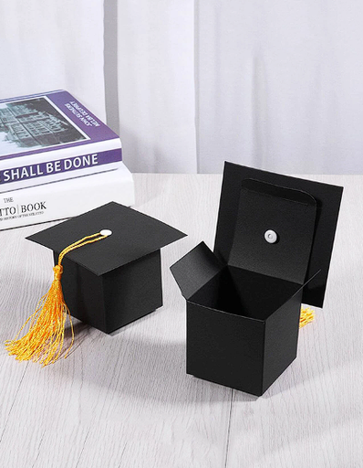 [18030] 1 piezas Caja de caramelo graduación con patrón de sombrero con con fleco  Color:Negro / Unitalla