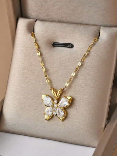 [8210] Collar zirconia cúbica con dije de mariposa