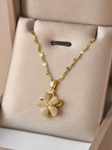 [8211] Collar giratorio con flor de cinco pétalos dorado de acero inoxidable