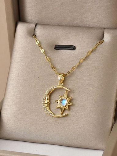 [8214] Collar Luna Menguante con diamantes imitación y estrella de acero inoxidable