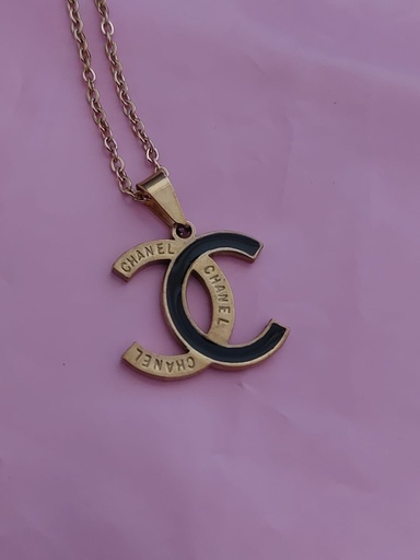 [8118] Collar replica Chanel, dije logo dorado con negro