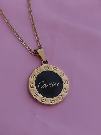 [8119] Collar replica Cartier, dije redondo dorado con negro