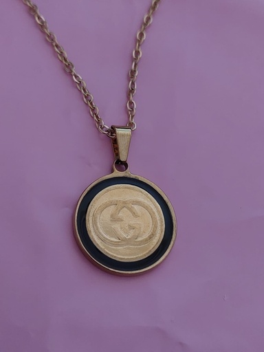 [8123] Collar replica Gucci, dije redondo dorado con negro