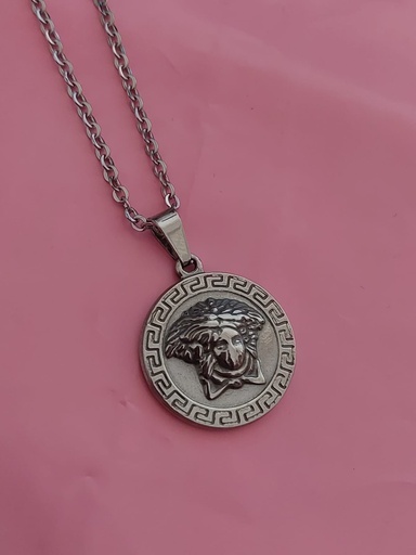 [8124] Collar replica Versace, dije redondo plateado
