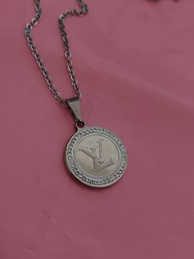 [8125] Collar replica Louis Vuitton, dije redondo plateado